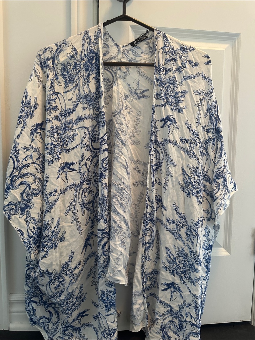 Blue & White Floral Kimono Cover-Up